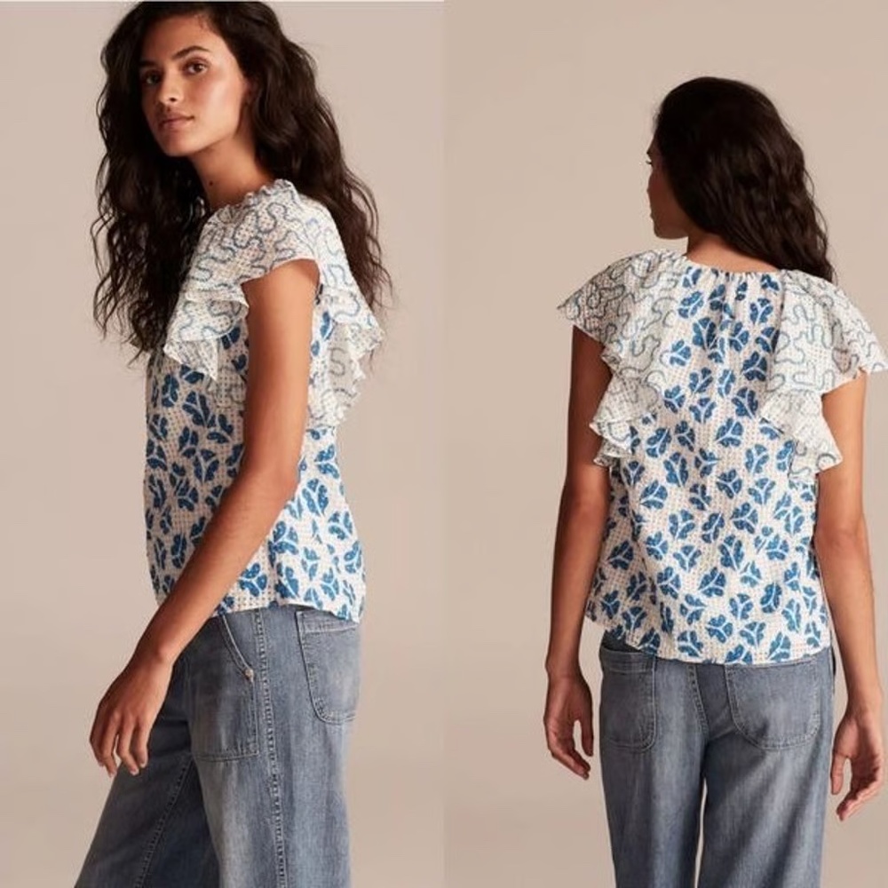 Perla Printed Ruffled Silk Top
